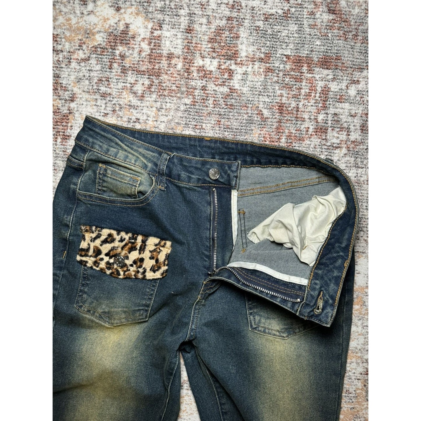 Unknown Japanese Brand Leopard Print Flare Denim