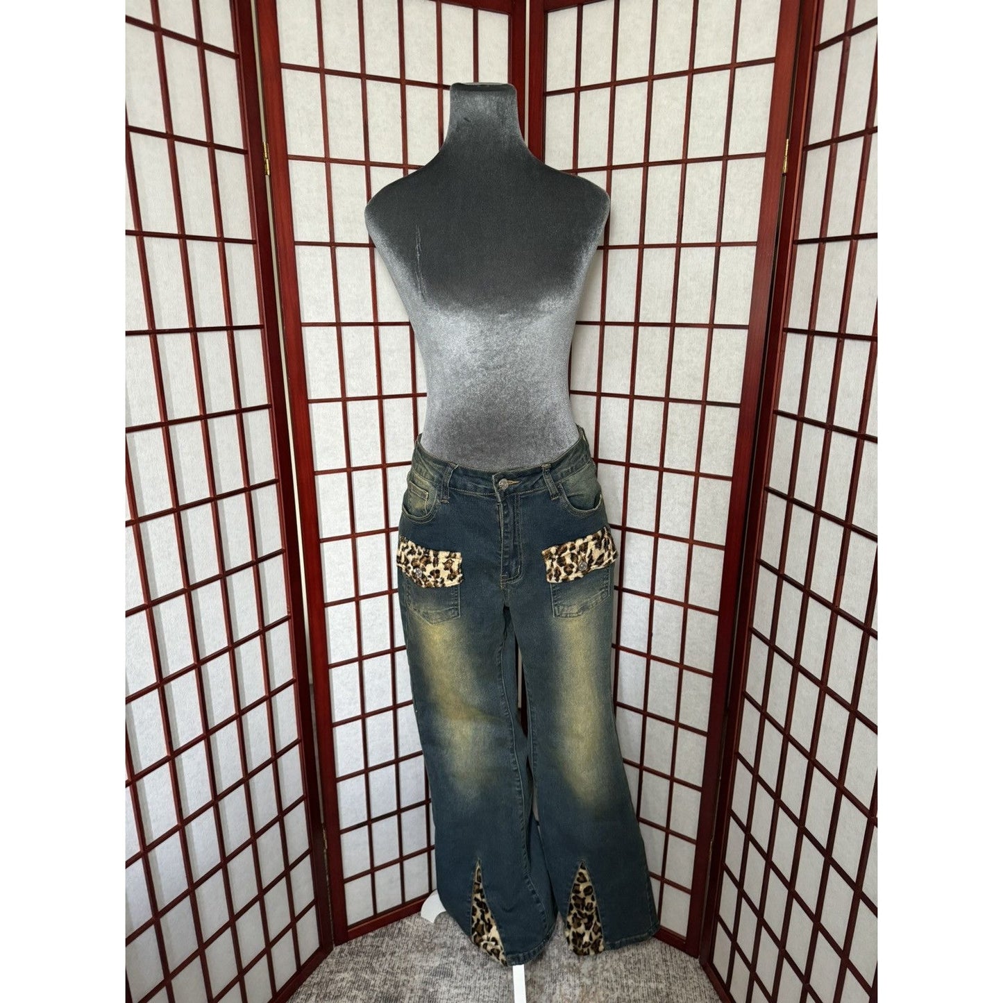 Unknown Japanese Brand Leopard Print Flare Denim
