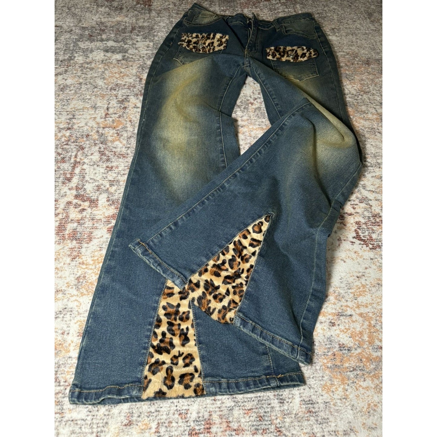 Unknown Japanese Brand Leopard Print Flare Denim