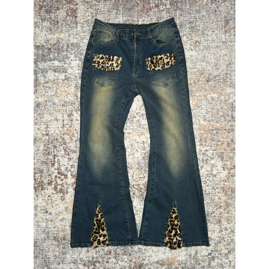 Unknown Japanese Brand Leopard Print Flare Denim